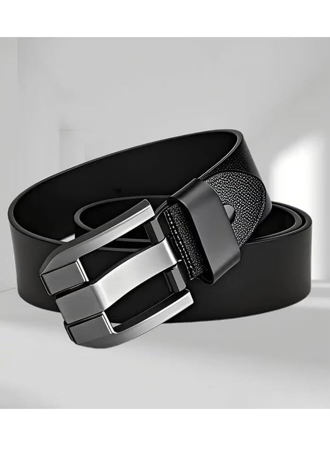 حزام جلدي رجالي، 120 سم/47.2 بوصة، حزام رجالي كاجوال، حزام مصنوع يدويًا من الجلد الطبيعي الكامل، مناسب للجينز، عرض متوسط ​​مناسب للارتداء الرسمي وغير الرسمي، مقاوم للعرق، إبزيم من سبيكة متينة، أسود - Image 2